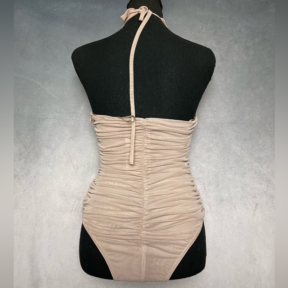 Blush pink mesh ruched halter top body suit size xs - Picture 5 of 7
